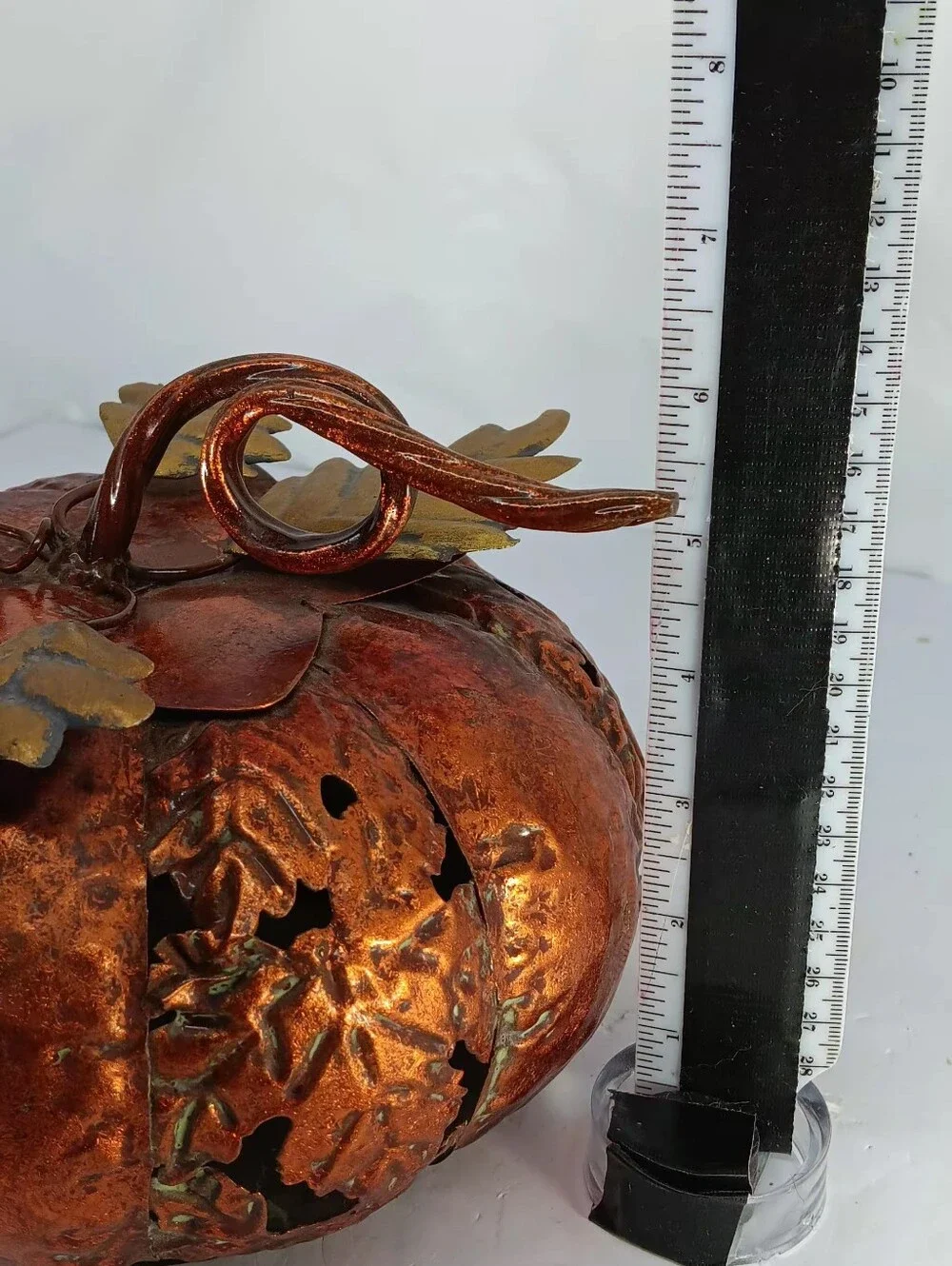 Decorative Metal Pumpkin In Burnt Copper with Gold Leaves